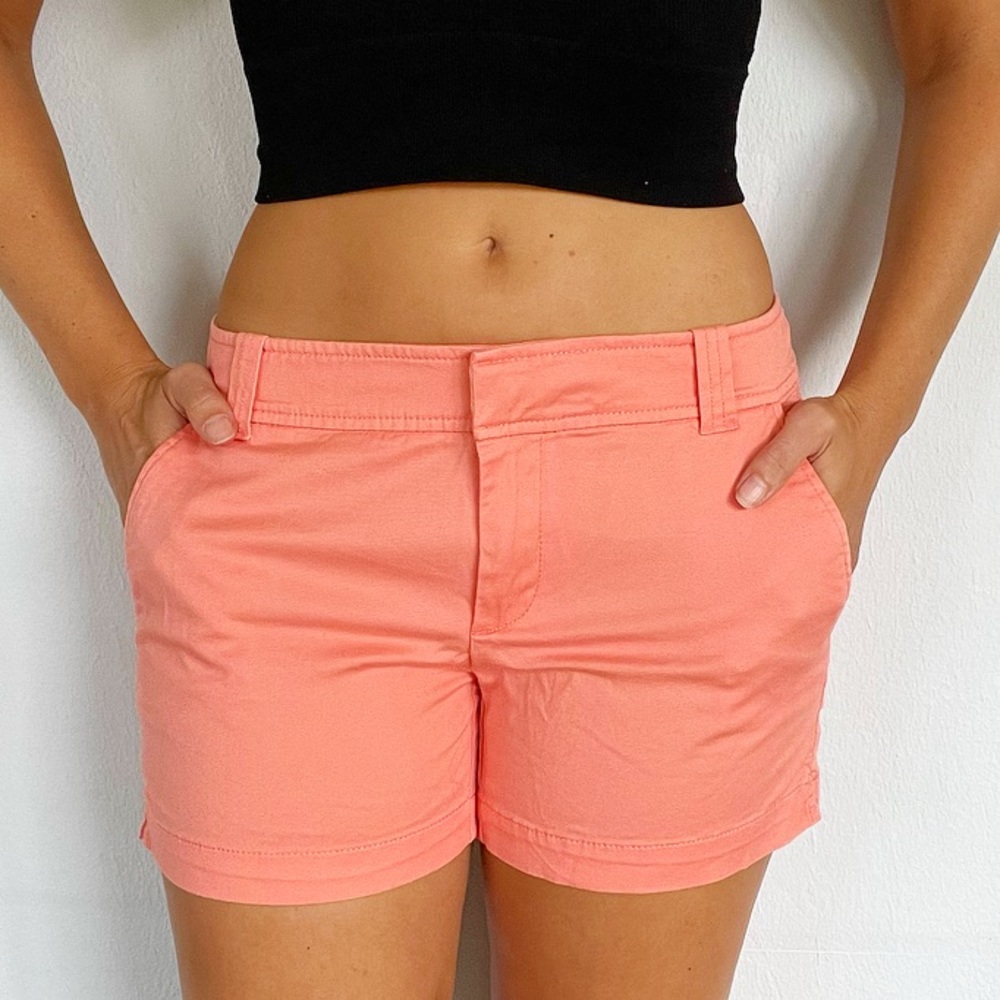 NY&Co neon pink/orange stretchy cotton chino shorts size 0